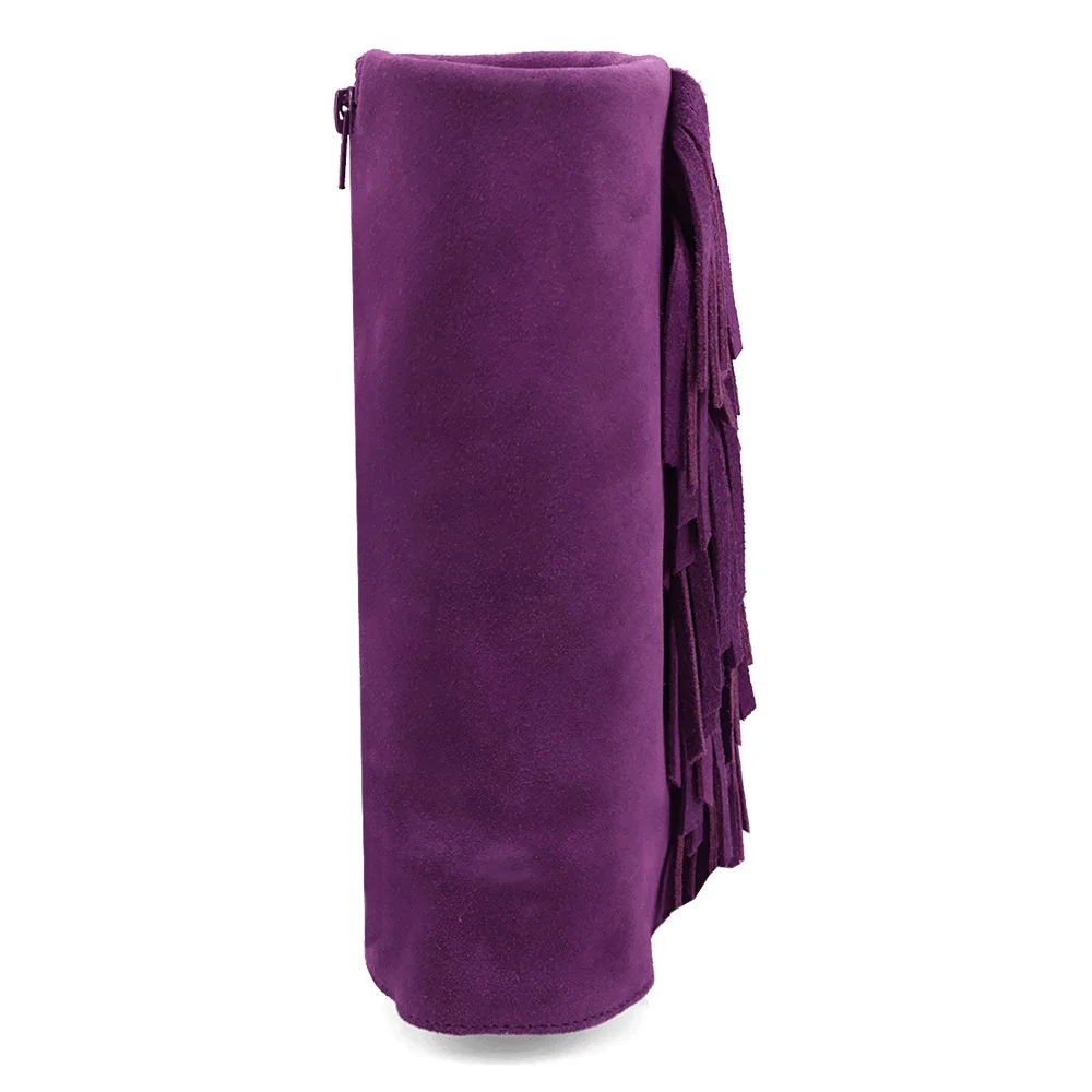 Chic Purple Fringe Almond Toe Fold Over Western Boots for Women