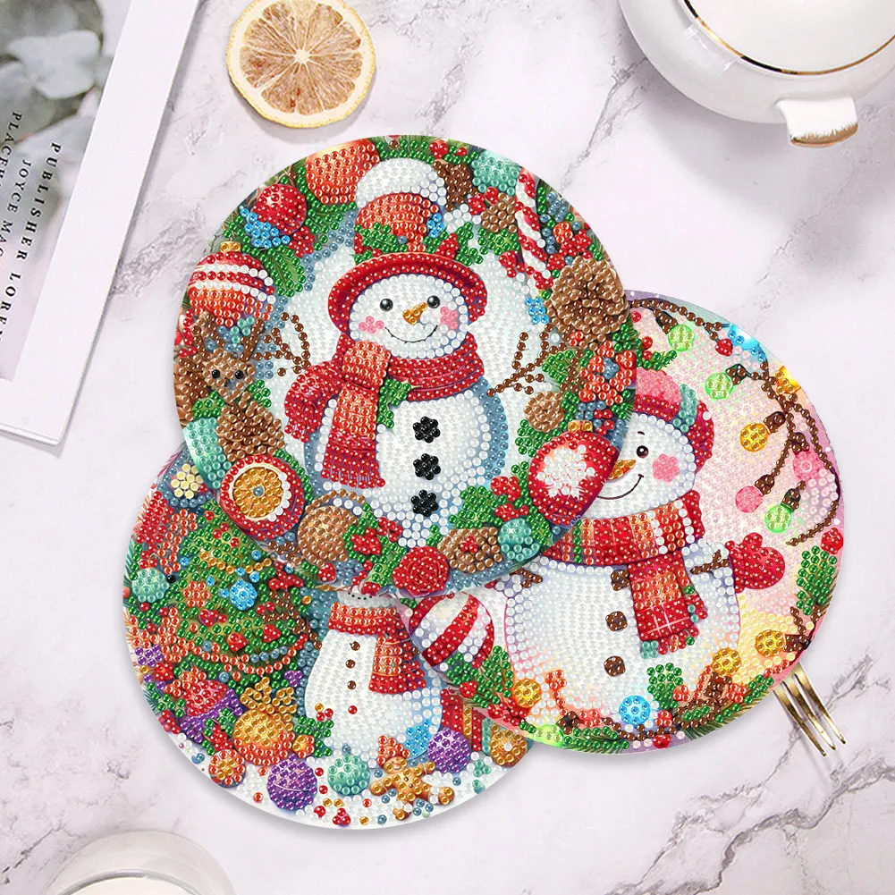 5D DIY 4pcs Christmas Acrylic Diamond Painting Placemats DIY Diamond Dot Kits for Tabletop