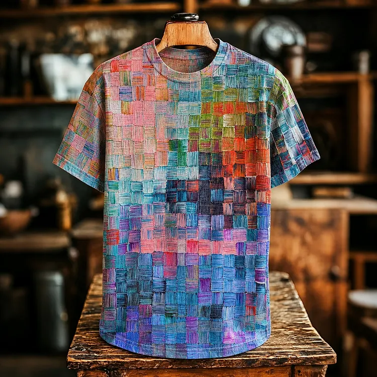 Oil Painting Style Lattice Vintage Art Print T-shirt