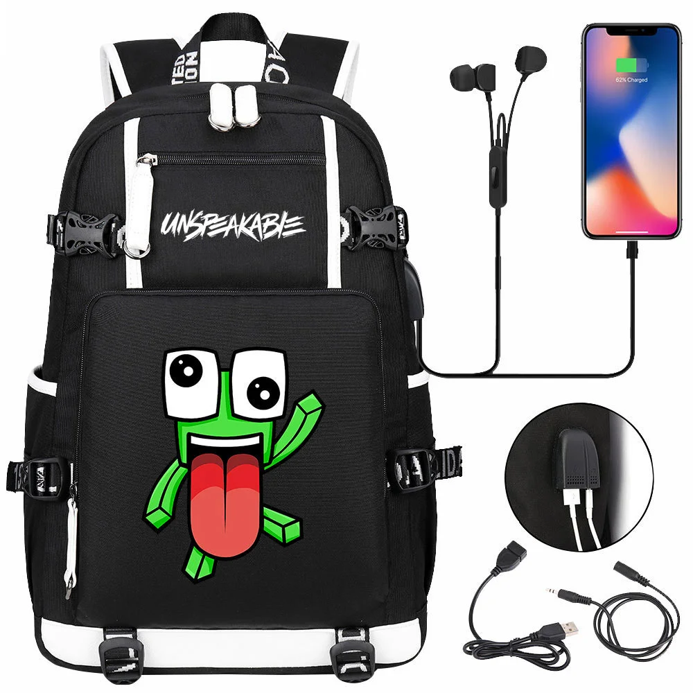 Buzzdaisy Unspeakable Double-Sided Backpack with USB Charging and Laptop Compartment - Multi-Pocket, Large Capacity School Bag