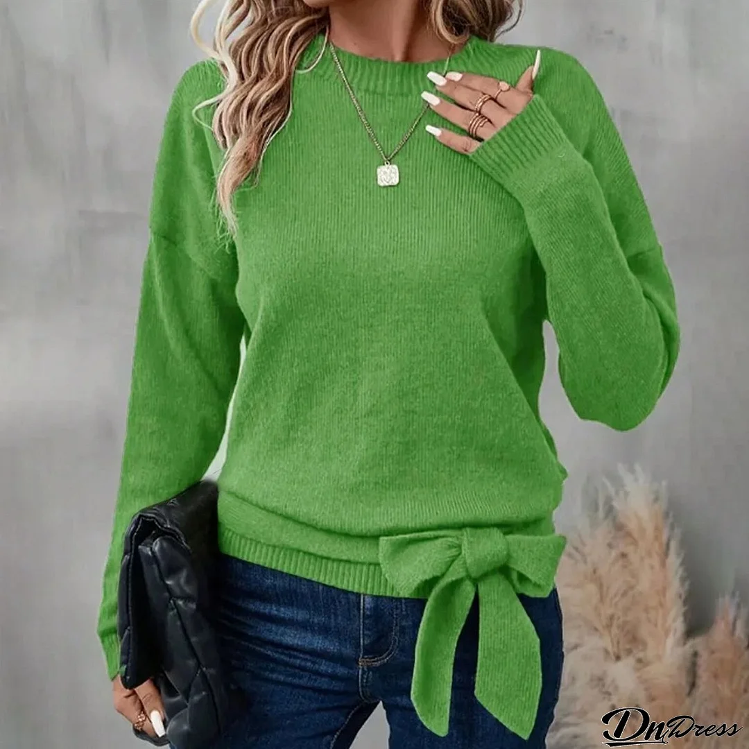 Green Plain Round Neck Sweater