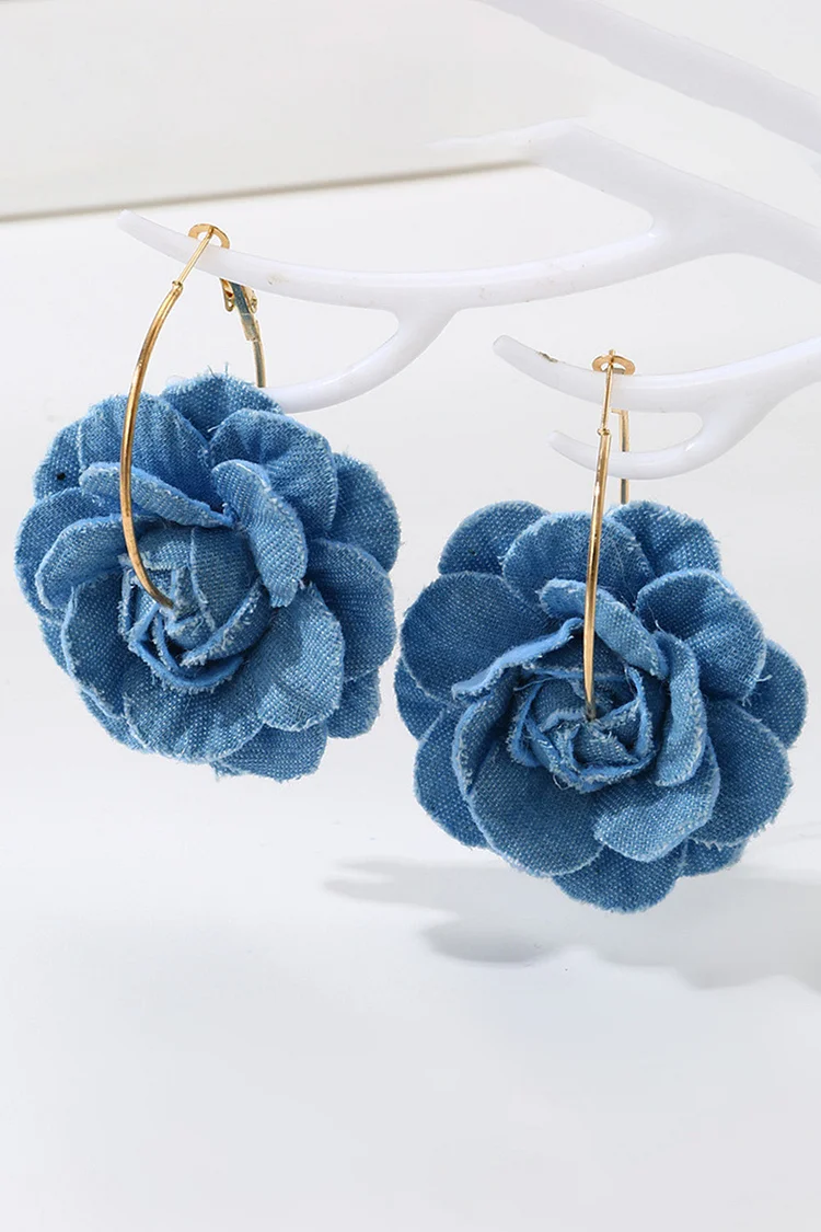 Party Denim Camellia Flower Plated Pearl Dangle Earrings 2024 - Xpluswear