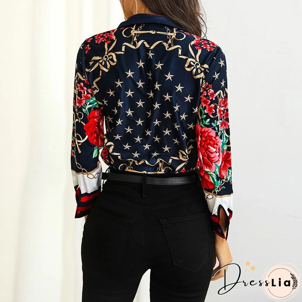 Women Floral Chain Print Elegant Blouse