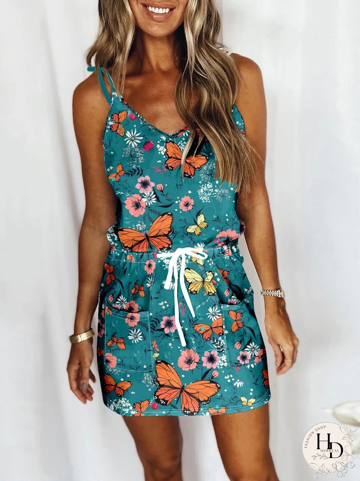 Dresses Casual Print Sling Drawstring Dress for Women