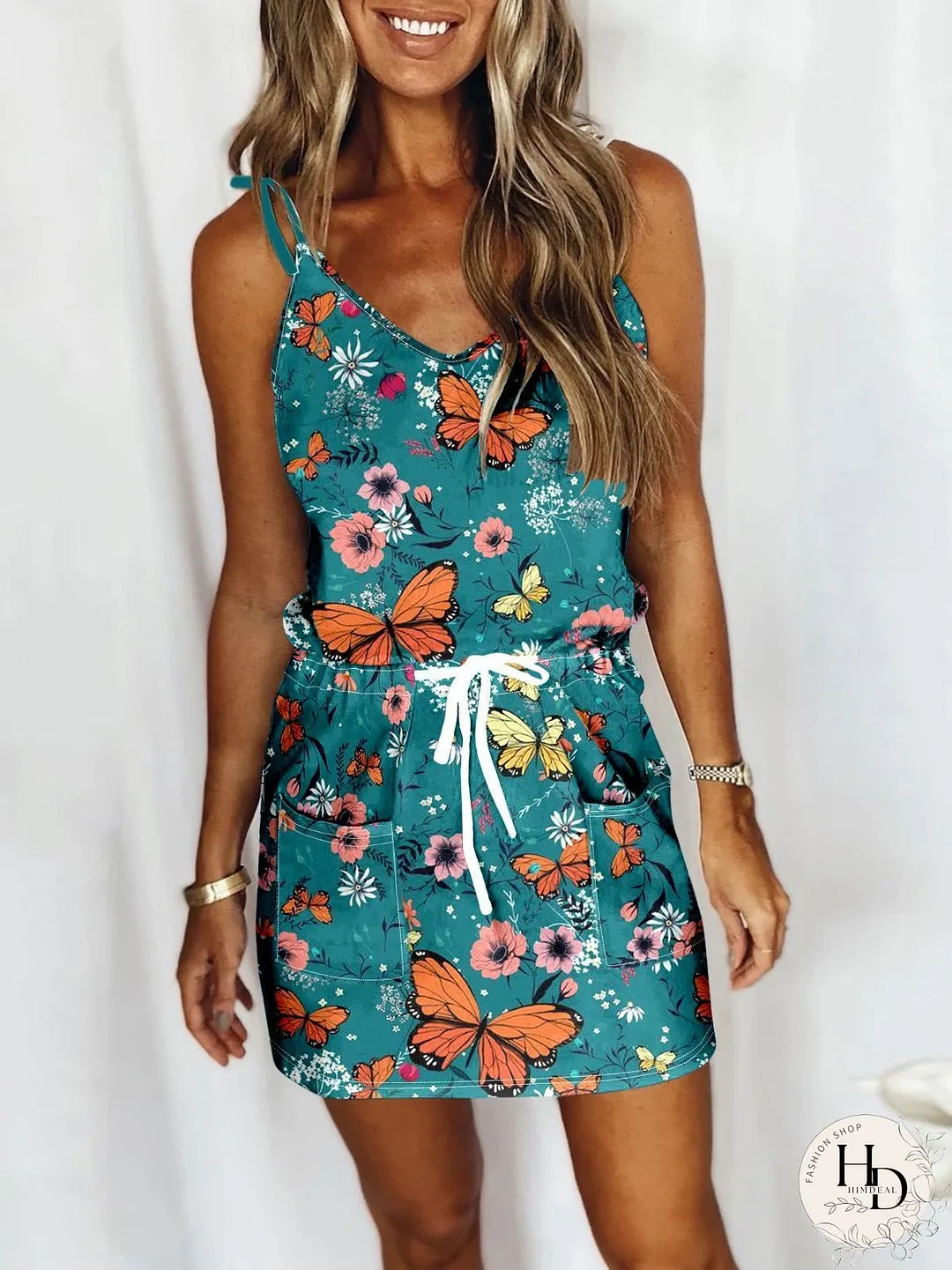 Dresses Casual Print Sling Drawstring Dress for Women