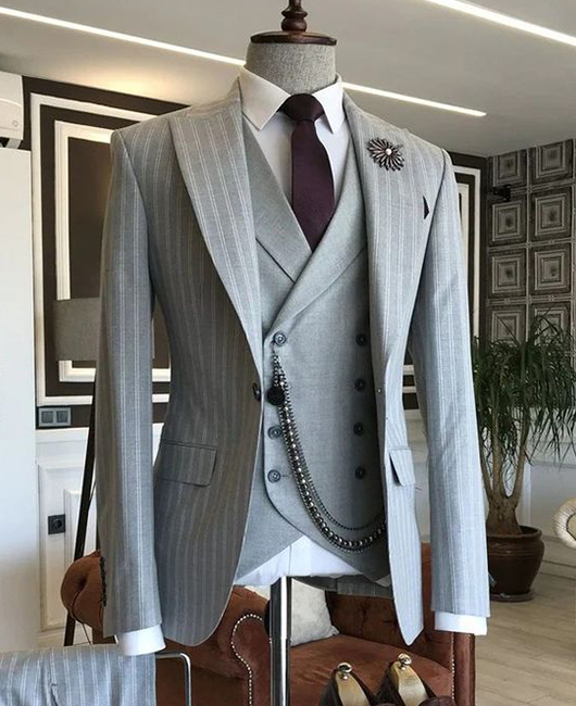 Formal Striped Single Breasted Turndown Collar Blazer
