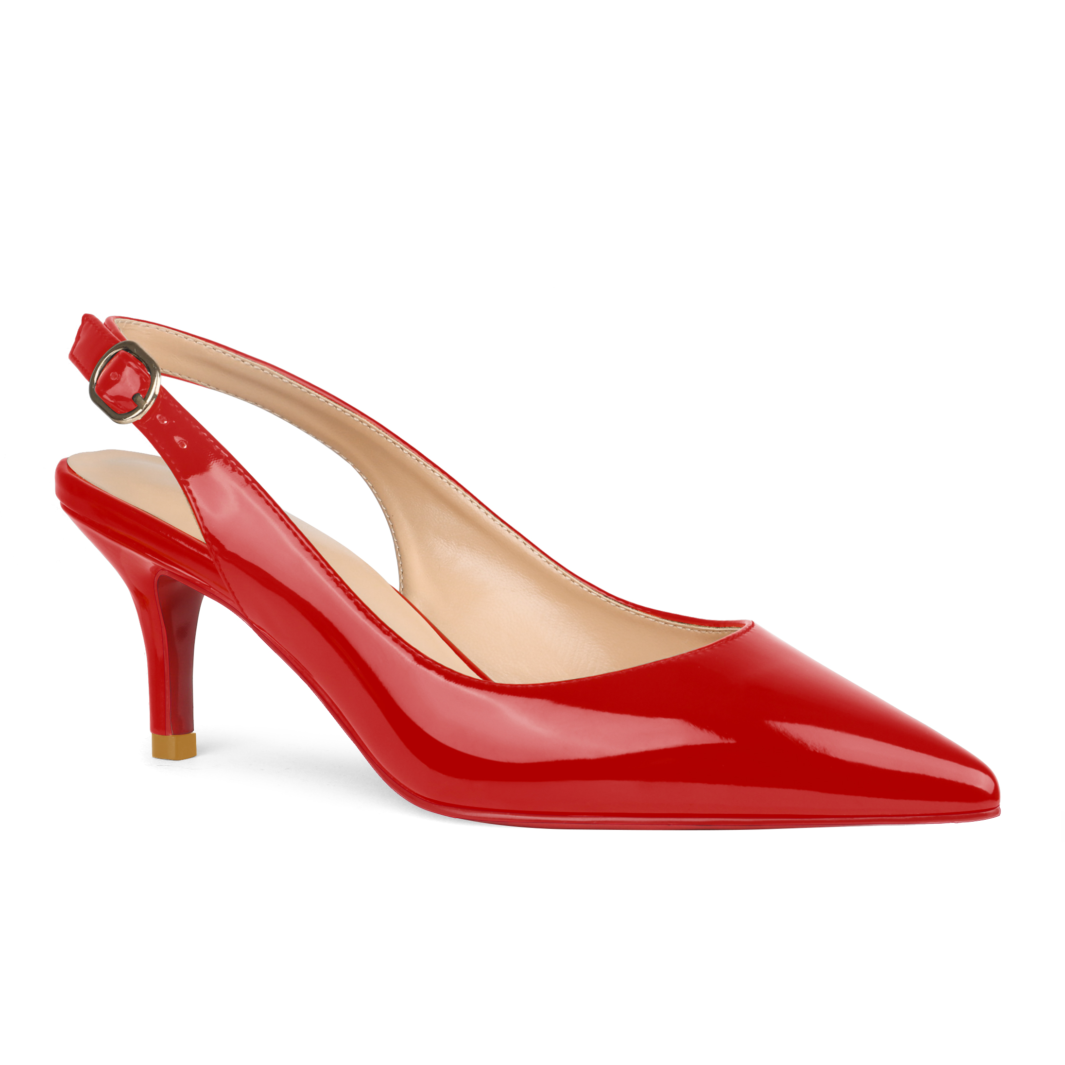 2.36" Women's Pointed Toe Slingback Red Bottom Shoes Kitten Heel Pumps Patent-MERUMOTE