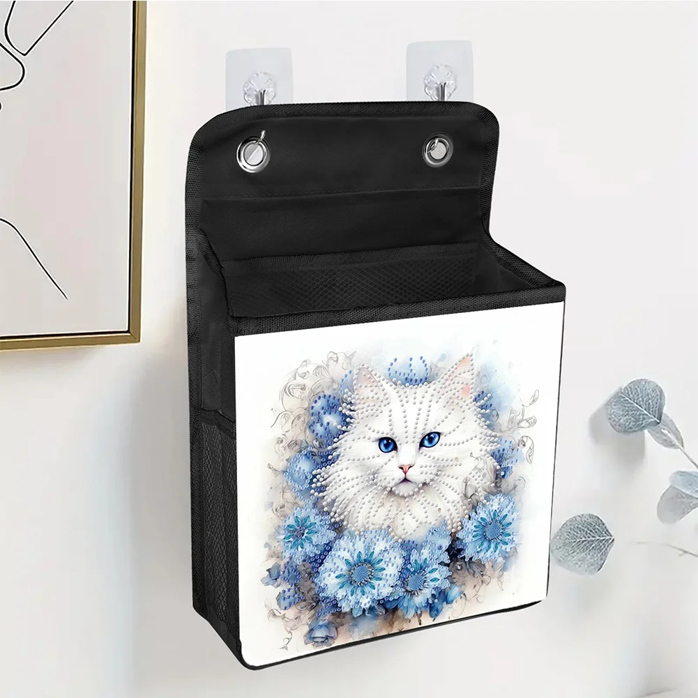 5D DIY Blue Cat Diamond Painting Hanging Storage Bag Diamond Art Organizer Box Home Decor 