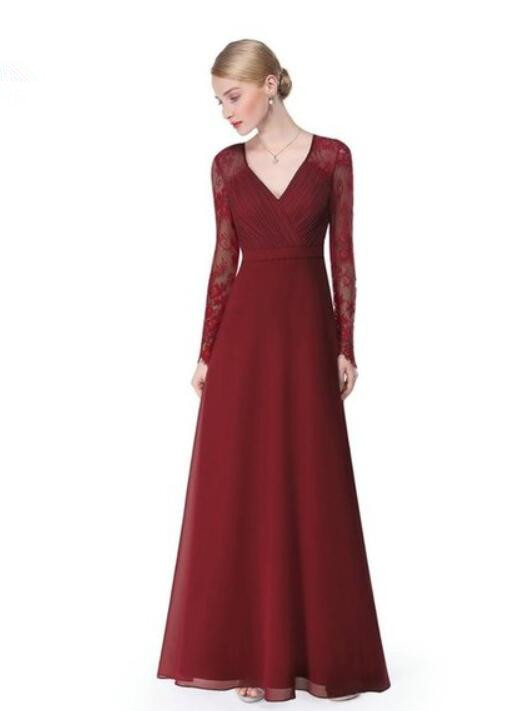 Plus Size Long Sleeve Lace V-Neck Evening Dress Online - lulusllly