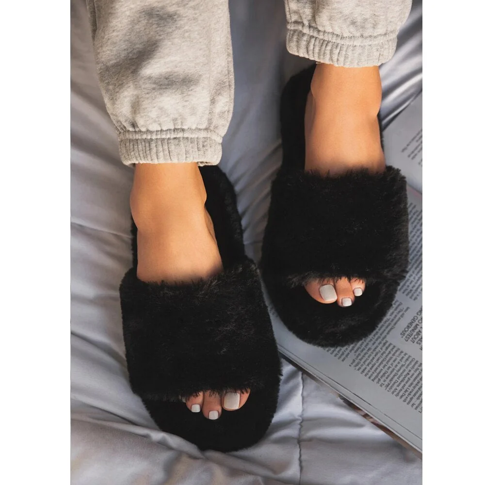 2020 New Women Slip on Suede Slippers Open Toe Women Home Slippers Winter Fluffy Furry Slippers Women Flat with Fur Slides