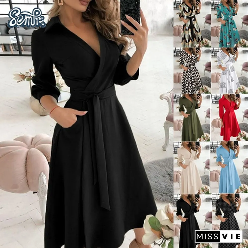 Fashion V-Neck Print Dress-SummerCasualBeltLacePartyLinePromLongSleeveLadiesTunic