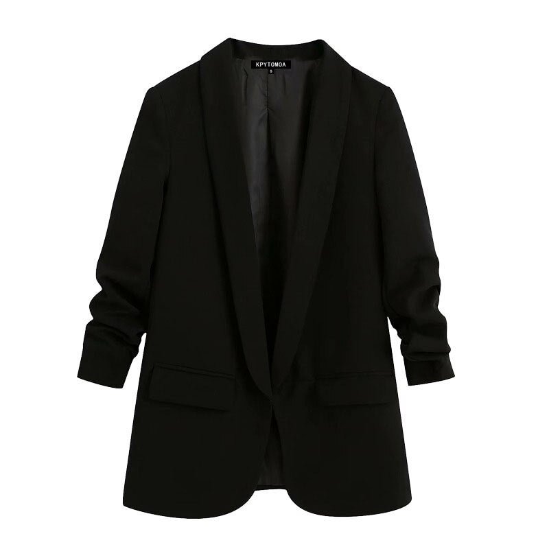 KPYTOMOA Women 2020 Fashion Office Wear Basic Blazer Coat Vintage Rolled-up Sleeves Pockets Female Outerwear Chic Tops