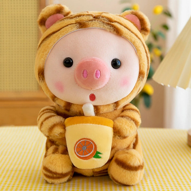 Cute Holding Bottle Pig Doll Plush Toy Little Tiger Rag Doll Christmas Doll Grasping Machine