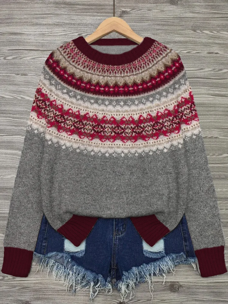 1940s Vintage Style Fairisle Alpine Knit Sweater