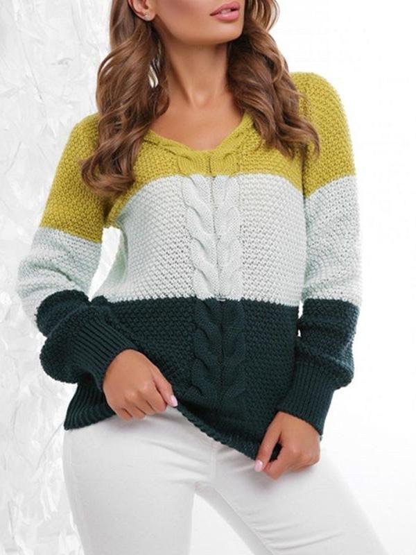 Women's Knitted Long Sleeve V-neck Sweater Top