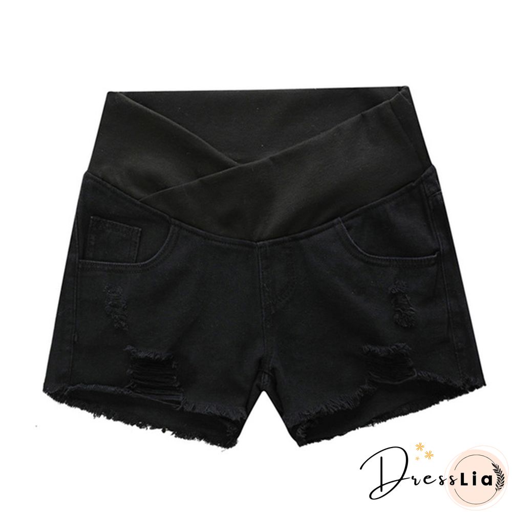 Pregnant Women's Ripped Hole Loose Denim Maternity Shorts Summer Casual Belly Clothes