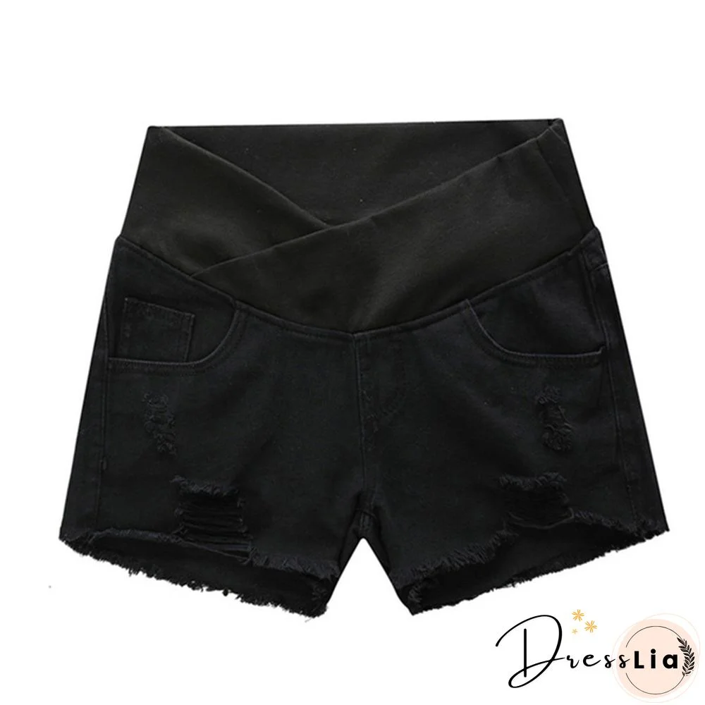 Pregnant Women's Ripped Hole Loose Denim Maternity Shorts Summer Casual Belly Clothes