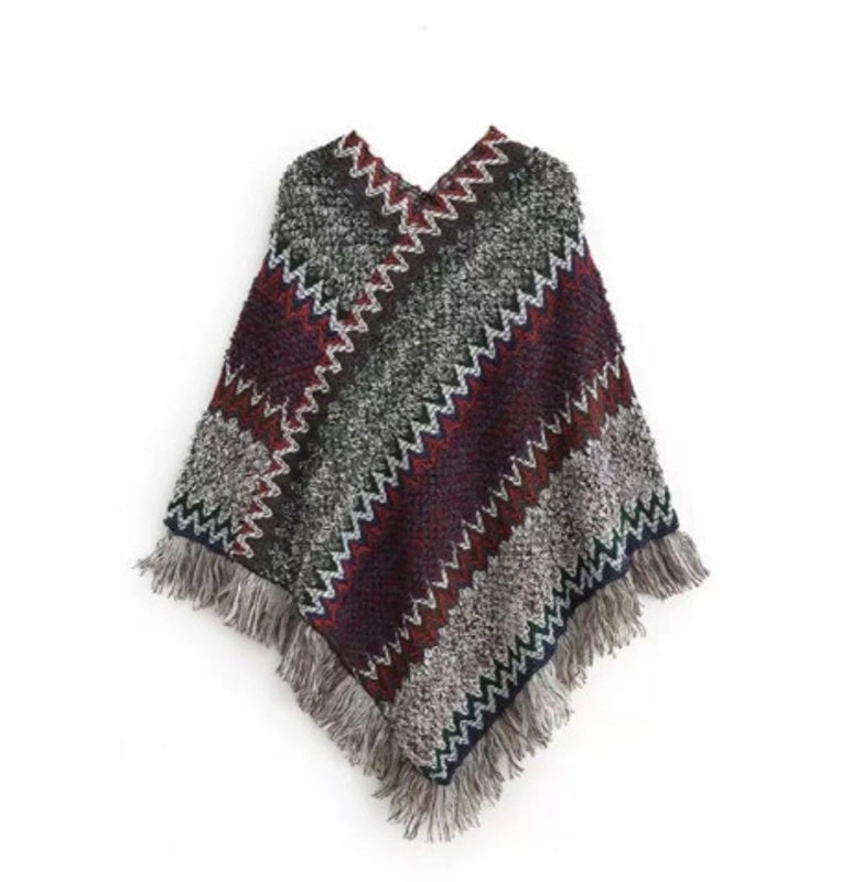 Yunnan Lijiang Travel Outside Knitted Shawl Ethnic Style Vintage Cape Cloak Tassel Scarf For Vacation Wear