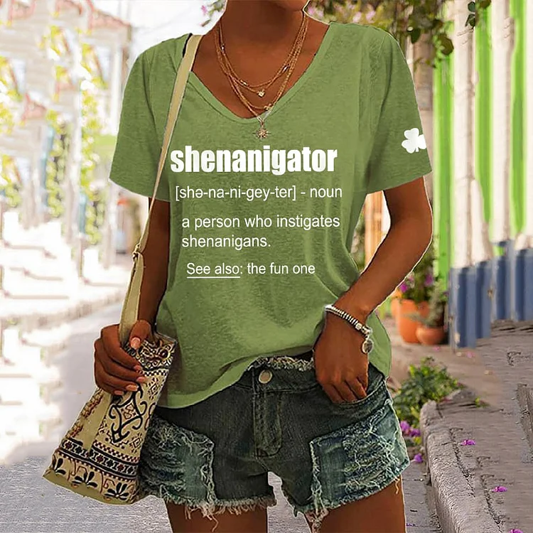 VChics St. Patrick's Day Shenanigator Shamrock V-Neck T-Shirt