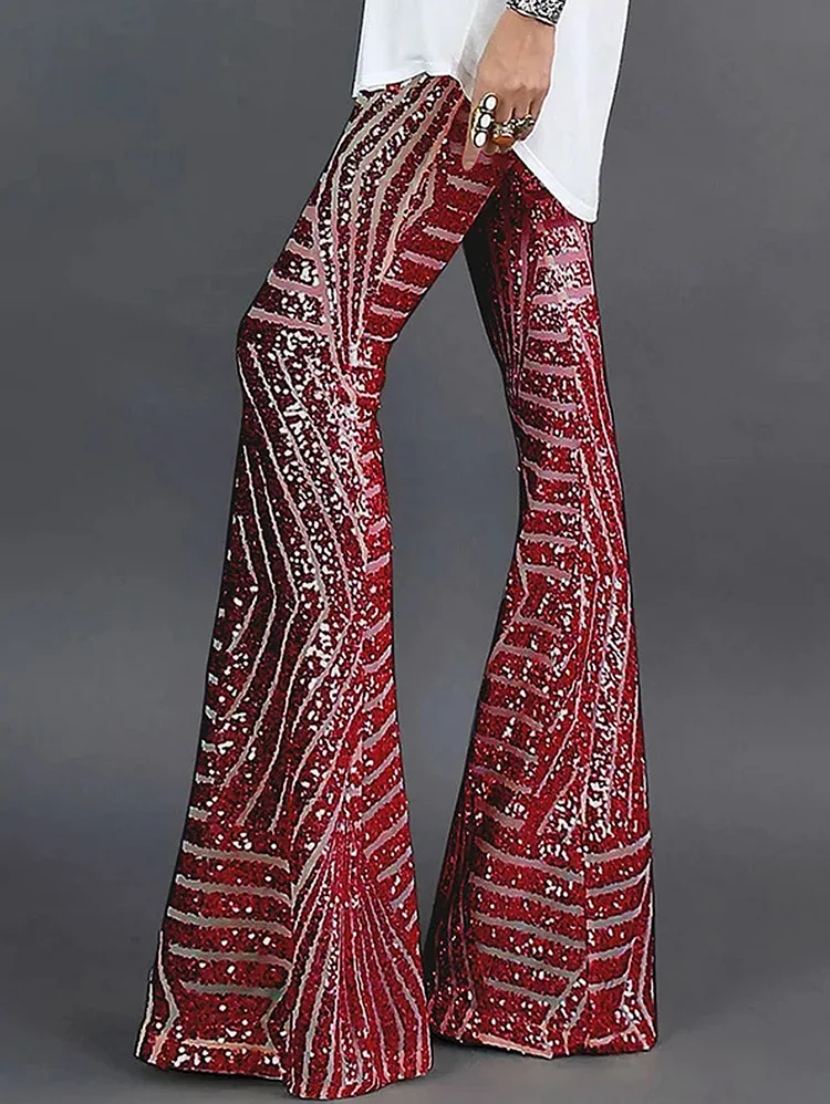 Fashion Sequin High Waist Flared Leg Pants