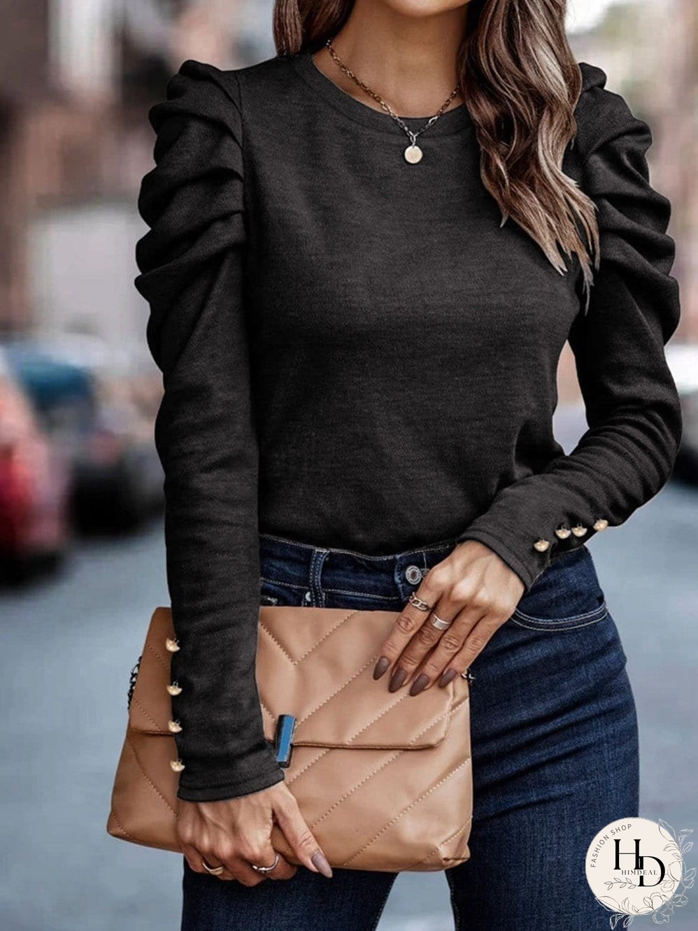 Chic Black Button Accent Sheath Top