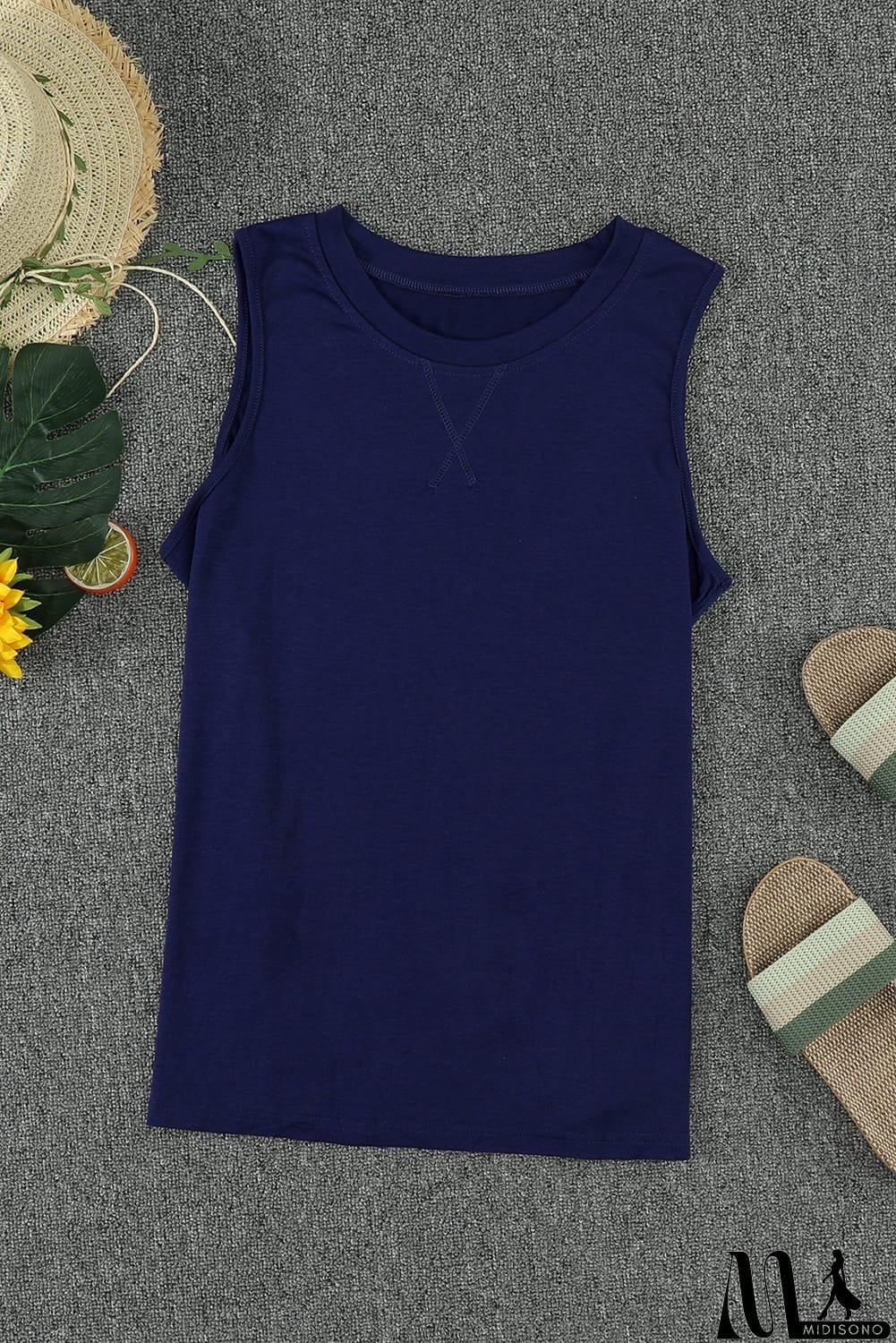 MidiSono - Solid Color Crew Neck Tank