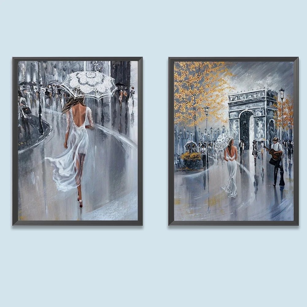 2pcs/Set Diamond Painting - Full Round Drill - Aesthetic Street(Canvas|30*40cm)