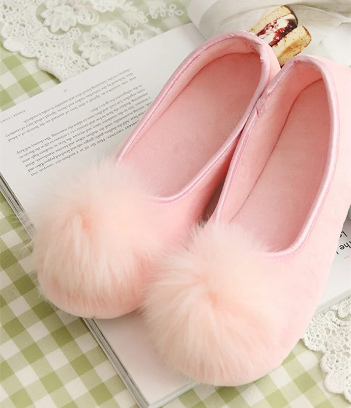 Women Shoes Ladies Home Slippers Warm Shoes Autumn and Winter Pink Super Cute Flat-heel Low-top Bag with One-legged Lazy Shoes