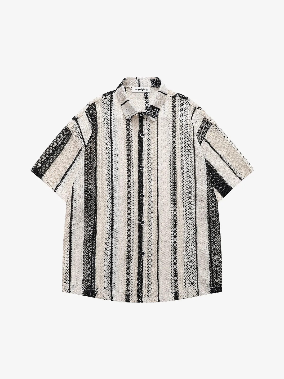 Apricot Act Chic Stripe Mesh Short Sleeve Shirt Front