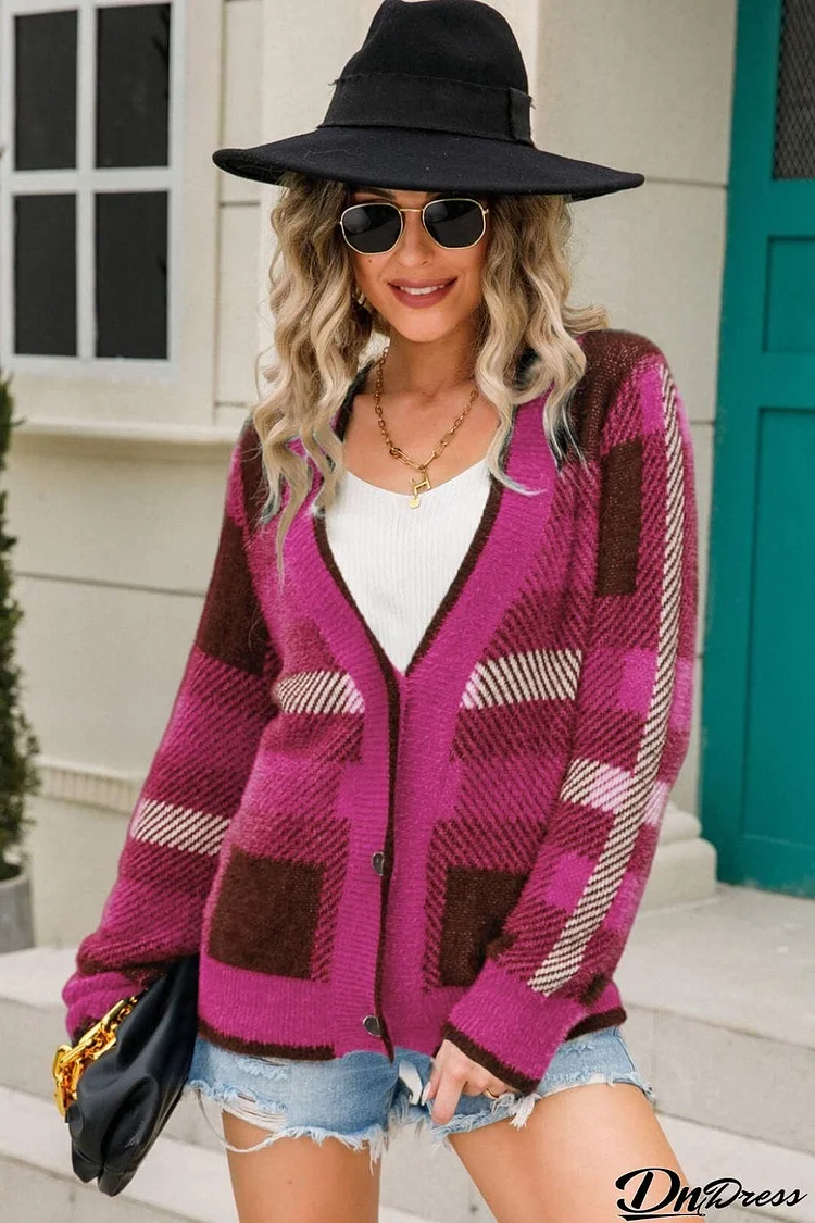 Striped Button-Front Fuzzy Cardigan