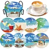 8Pcs/set Diamond Painting Beach Holiday Coaster Cup Cushion Home Decor