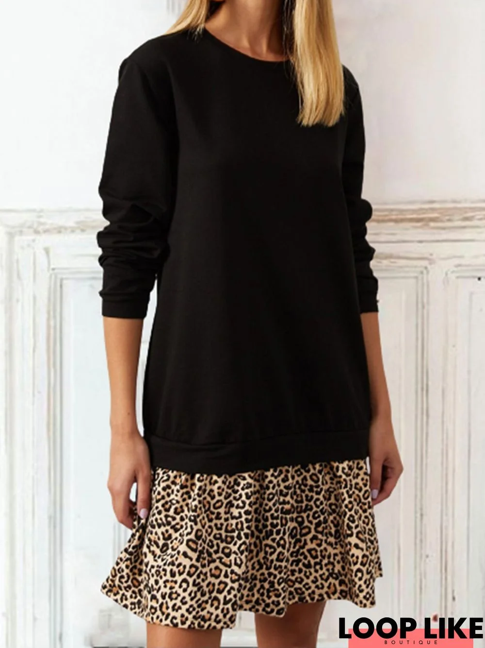 Leopard Loose Woolen Casual Dress TUNIC