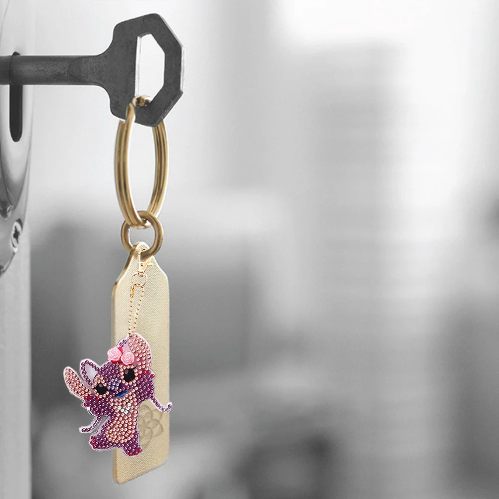 4pcs Mosaic Stitch Diamond Painting Keychain 5D DIY Rhinestone Keyring Kit(Double Sided)