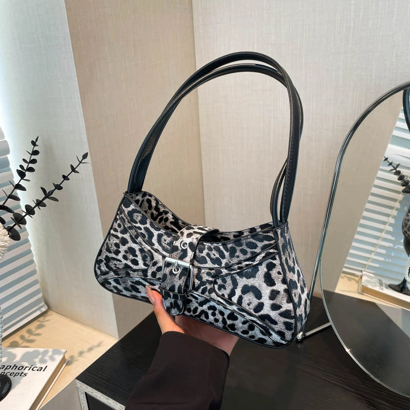 Korean Style French Stick Underarm Bag Leopard Print Fashion Shoulder Bag Trendy Unique PU Leather Leopard Print Bag