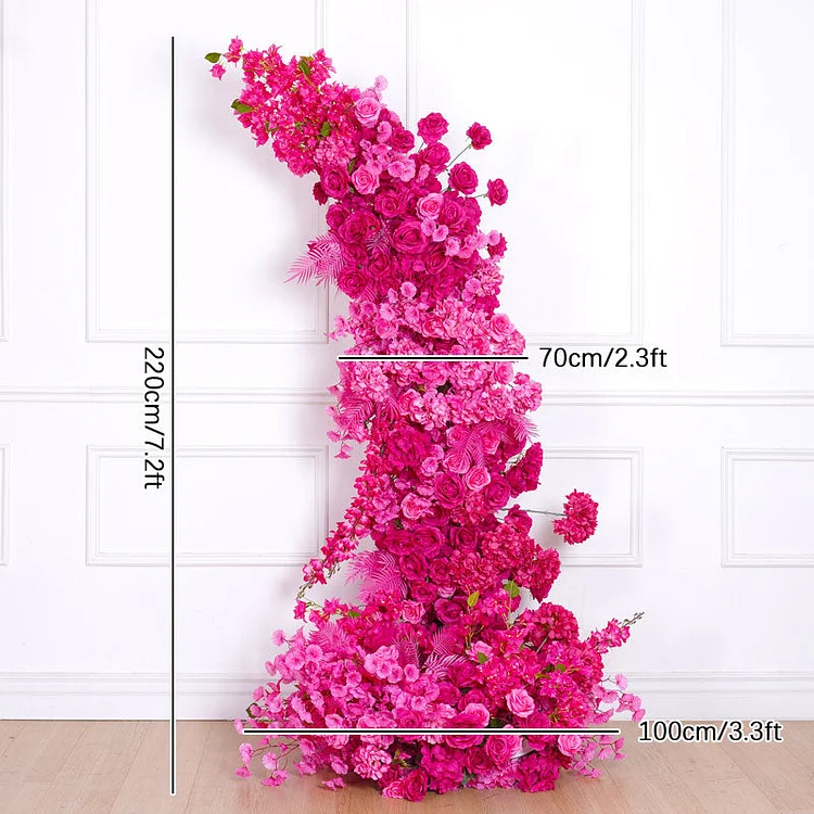 A8787 Hot Pink Rose Hydrangea Flower Arrangement Wedding Backdrop Horn Arch Decor