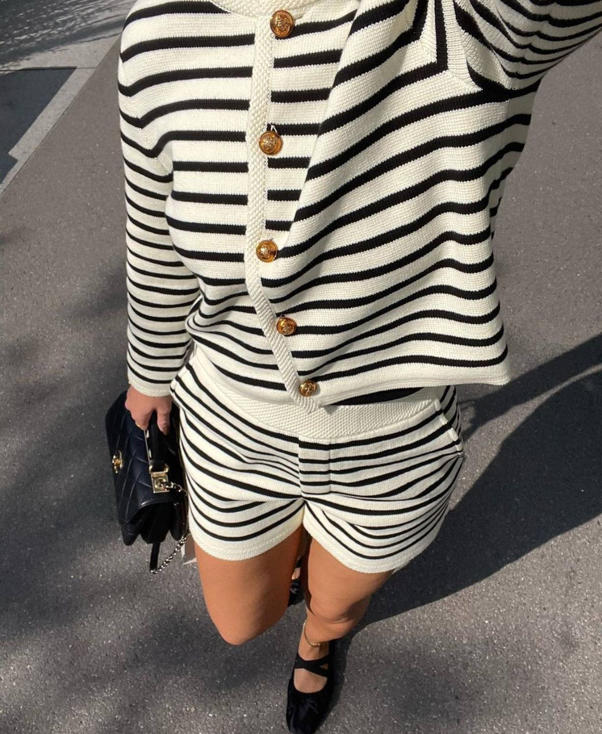Ootddress Striped Knit 2 Piece-Set Shorts Women Fashion Zebra Printed Cardigan And High Waist Patchwork Shorts Sets Knitwear Outfits