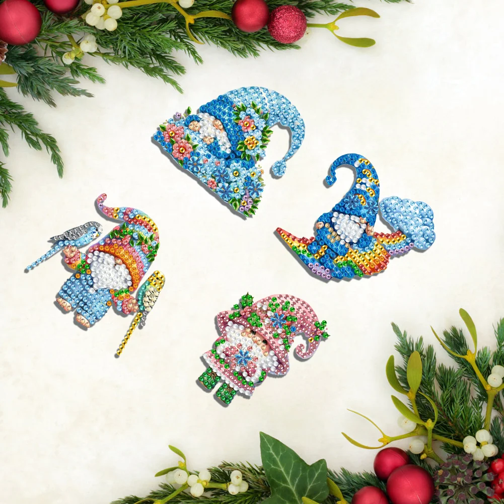 4Pcs DIY Colorful Gnome Diamond Painting Brooch DIY Diamond Badge Pins for Art Crafts
