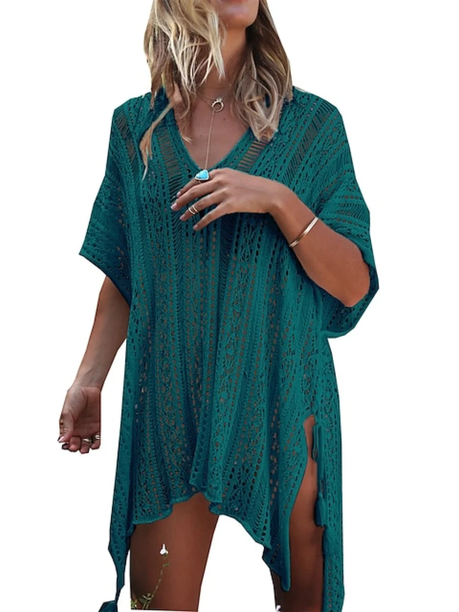Women's Swimwear Cover Up Oversized Hole Solid Color Beach Dress Swimsuit