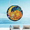 (18.5cm)DIY Acrylic Jigsaw Puzzle Window Hanging with Hanging Chain DIY Stained Glass Decoration Round Window Puzzle Decor for DIY Craft Project (Sleep Cat)