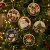 6 Pcs Christmas Wooden Ornaments DIY Pearls Diamond Painting Kit Rhinestone Art Pendants with Hemp Rope for Holiday Tree Decor