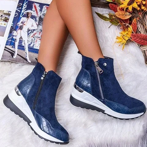 Tanguoant Tanguoant Tube Warm Round Head Winter Solid Color Sloping Heel Side Zipper Brown Women's Martin Snow Boots
