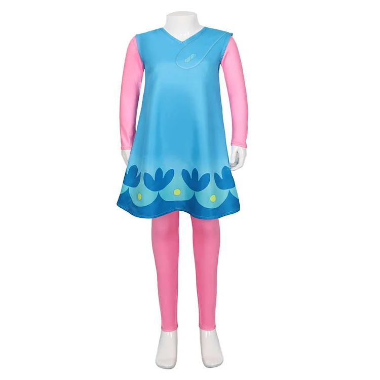 Kids Girls Trolls Princess Poppy Blue Dress Outfits Cosplay Costume Halloween Carnival Suit