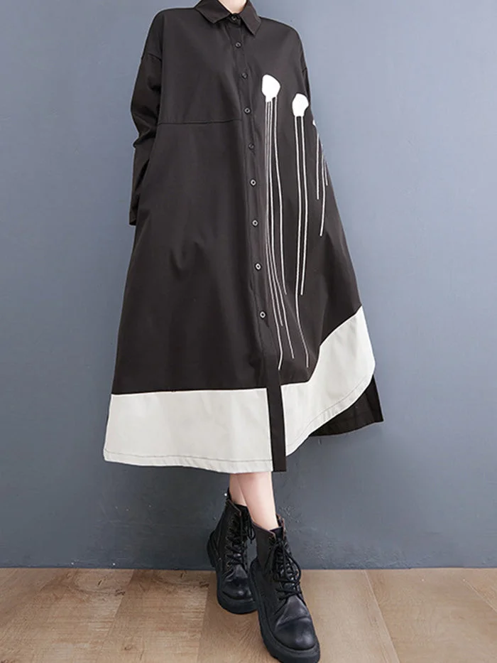 Fashion Colorblock Print Shirt Dress