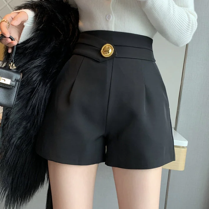 High Waist Casual Pocket Wide Leg Suit Shorts