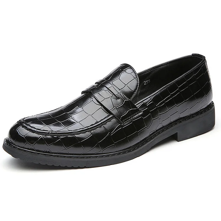 Crocodile Faux Leather Slip-On Pointy Toe Business Loafers Shoes