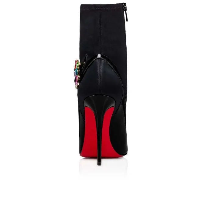 100mm Women's Pointed Rhinestone Stitching High Heel Boots Stretch Boots Red Bottom Ankle Boots-vocosishoes