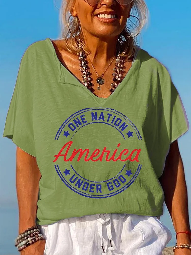 American Independence Day V Neck T-shirt-01802-Annaletters