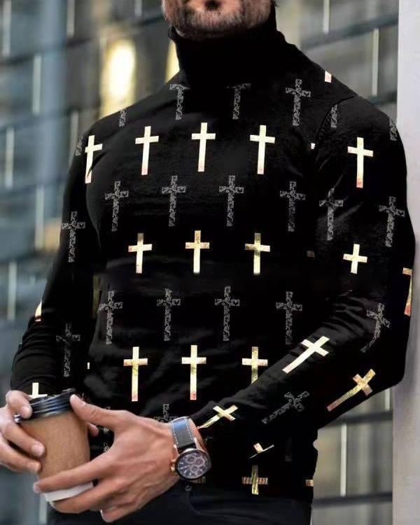 Long-sleeved printed turtleneck Top