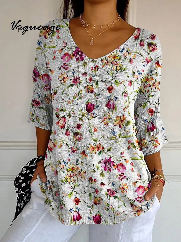 Gentle Simple And Vivid Flowers Printed Knitted Sweater