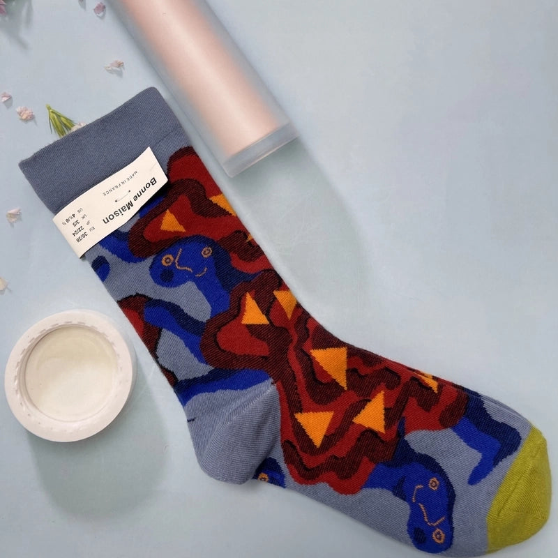 Women’s Minimalist Human Houndstooth Cotton Crew Socks A Pair